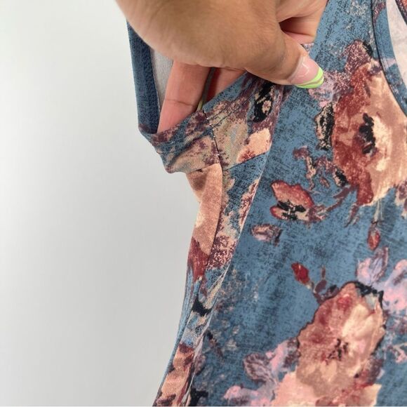 Pine Blue Pink Floral Tunic Top Medium Cottagecore Boho Romantic Y2K Style - Picture 6 of 11